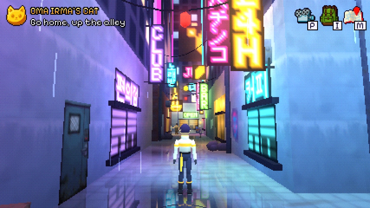 Walking down the neon alley in the rain